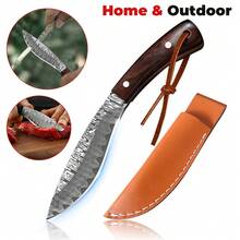 Kitchen Knife, Hand Made Forged Mongolian Knife Mutton Damascus Pattern Sharp Fixed Blade Knife - Brown - View 1