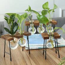 1入組透明玻璃花瓶附植物植物,創意桌上裝飾花盆,適用於客廳、書房或辦公室,綠植,仿真植物,完美的新家居禮物diy花瓶、辦公室裝飾、書房裝飾、客廳裝飾、臥室裝飾 - 復古色 - 查看 2