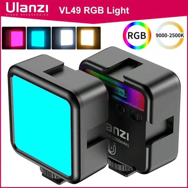 Ulanzi ULANZI VL49 Mini RGB LED Video Light For Photography & Videography, Compatible With Smartphones And Cameras, Portable Handheld LED Light For Indoor Portraits, Vlog, And Live Streaming