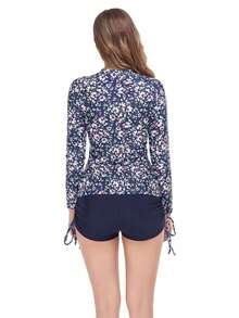 Women's Sports Long Sleeve Zipper Boxers Swimwear With Digital Print, 2pcs/Set Summer