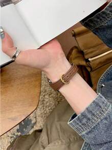 1 件精致迷你马蹄扣皮革表带，纤细腰身，棕色，兼容 Apple Watch 38mm/40mm/41mm/42mm/44mm/45mm/49mm（超大），时尚表带兼容 Apple Watch Series 8 SE 7 6 5 4 3 2 1 - 棕色 - 查看 5