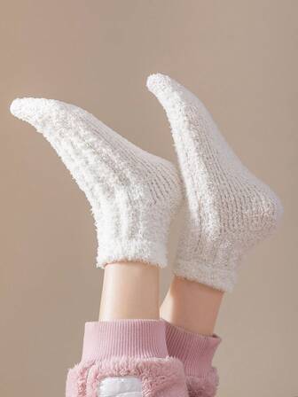 3pairs Women's Multicolor Plush & Thick Fluffy Warm Socks, Suitable For Daily Wear, Cozy
