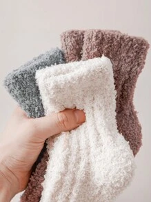 3 Pares De Calcetines Cálidos Gruesos Y De Felpa Multicolor Para Mujer, Adecuados Para Uso Diario