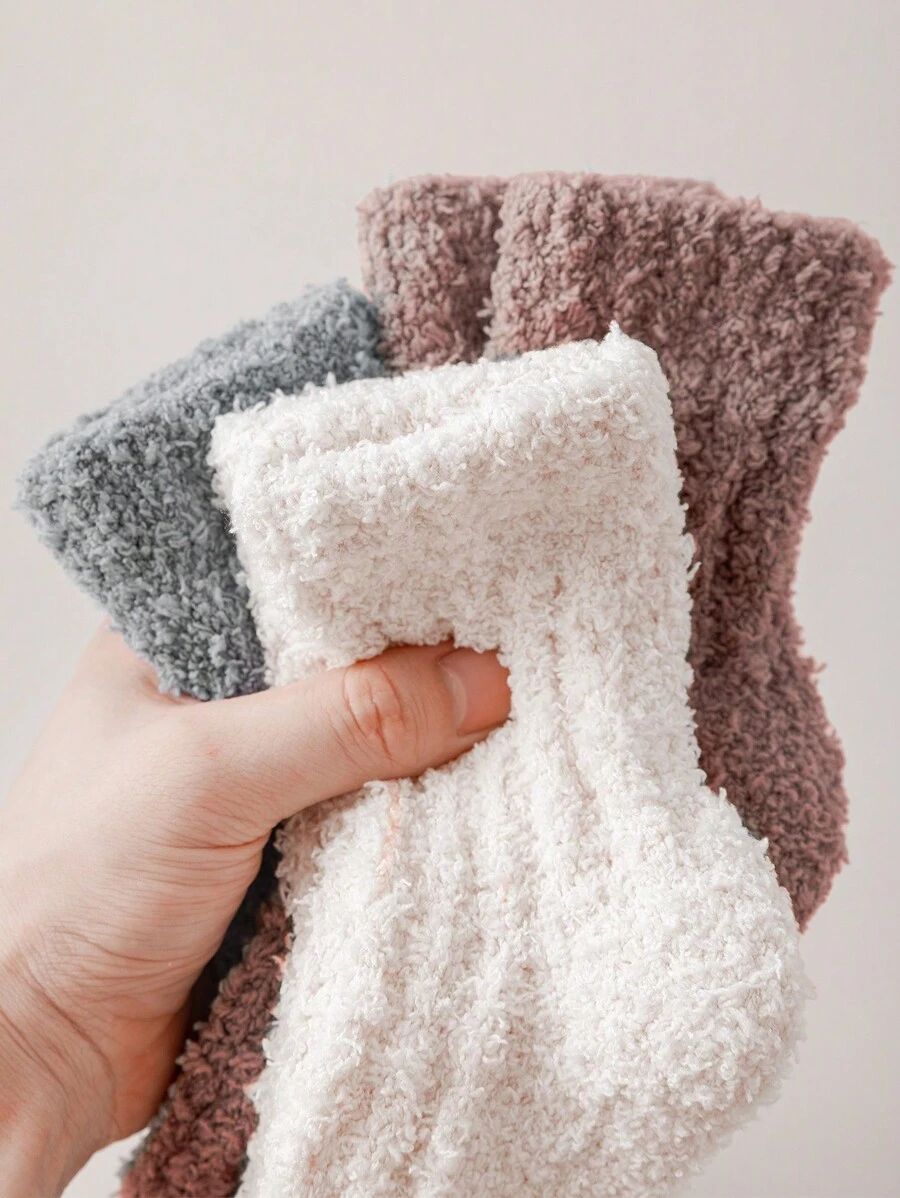 3 Pares De Calcetines Cálidos Gruesos Y De Felpa Multicolor Para Mujer, Adecuados Para Uso Diario