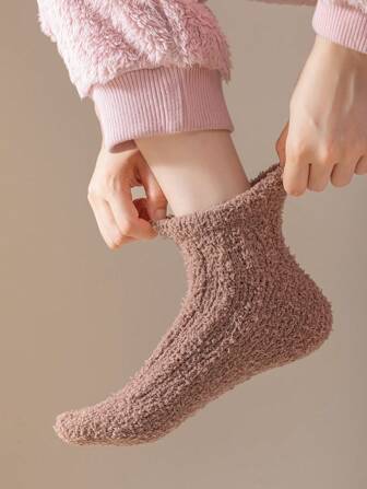 3pairs Women's Multicolor Plush & Thick Fluffy Warm Socks, Suitable For Daily Wear, Cozy