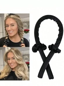 免加热卷发器头带套装，含发带和发夹，柔软免加热卷发器，适合睡前过夜，DIY 发型设计工具，返校、旅行度假必备，女士发饰 - 黑色 - 查看 2