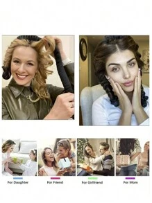 免加热卷发器头带套装，含发带和发夹，柔软免加热卷发器，适合睡前过夜，DIY 发型设计工具，返校、旅行度假必备，女士发饰 - 黑色 - 查看 9