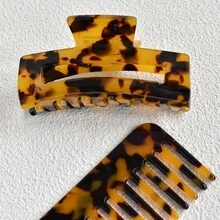 2pcs/set Women's Dark Tortoise Shell Acetic Acid Hair Comb & Rectangular Claw Hair Clip - Multicolor - View 7