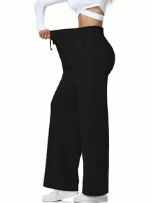 女式闊腿運動褲,帶蕾絲飾邊口袋,適合休閒、購物、工作、跑步