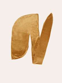 1 件装男士 Durag 纯色毛绒长尾头巾帽，带保暖内衬，适合户外运动和日常休闲穿着 - 黃色 - 查看 3