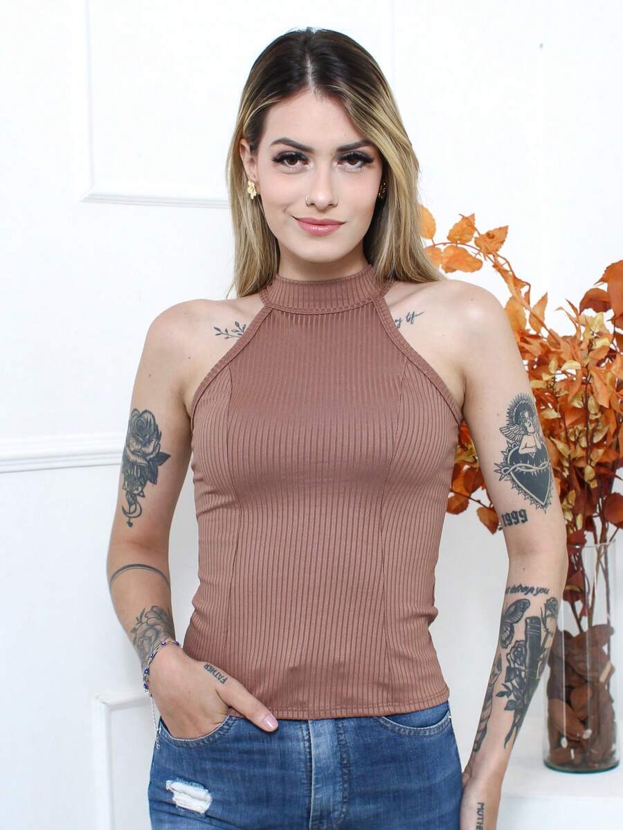 Women Tank Tops & Camis - 棕色 - 查看 1