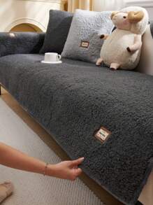 1pc Autumn & Winter Black Velvet Thickened Sofa Cushion, Modern Simple Design, Anti-slip Fabric Wrinkle Resistant And Machine Washable, Four Seasons Universal, Warm And Durable, Anti-fade And Non-shedding