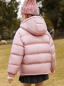 Girls' Fashionable Thickened Pink Hooded Down Jacket For Autumn And Winter