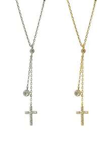 時尚女款 S925 純銀和 18k 鍍金十字形流蘇吊墜項鍊