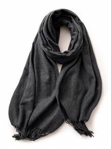 Thanh lịch 1 chiếc nữ màu xám đậm tua rua tua rua giả Cashmere Ấm áp và đa năng Plus kích thước Khăn choàng cổ thích hợp để sử dụng hàng ngày - Màu xám đen - Xem 3