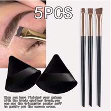 3支刀刃化妆刷 + 2个三角形海绵：超薄精准的刀片，斜角纤维眉笔/眼线刷，可重复使用，天鹅绒般柔软的海绵，适用于面部和身体，散粉和粉饼，干湿两用化妆品，化妆刷套装，化妆刷套装，化妆刷套装，全套化妆刷，化妆刷套装，全套化妆工具，化妆刷套装，化妆刷套装，化妆礼盒套装 - 黑色 - 查看 4