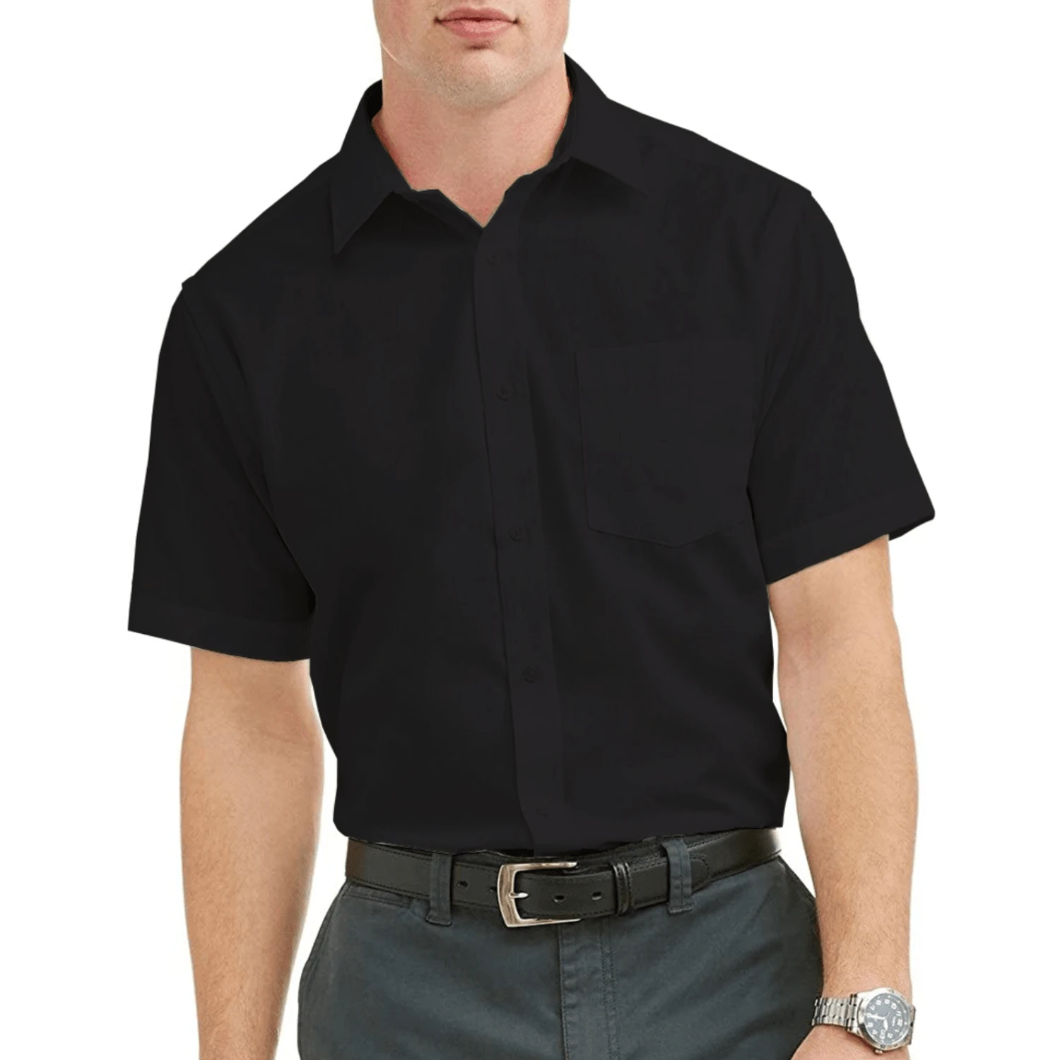 Camisa Social Masculina Manga Curta Não Amassa Tecido Microleve - Preto - Visão 1