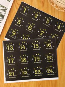 4入组/套聖誕倒數貼紙,聖誕節快樂數字和星星圓形貼紙,紙密封貼紙,可寫烘烤包裝貼紙適用於餅乾和蛋糕盒子 - 黑色 - 查看 4