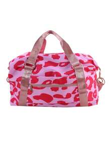 豹紋雙柄旅行袋-運動、健身和旅遊的理想之選，具有濕/乾分隔功能 - 粉色 - 查看 9