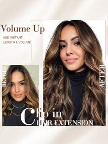 4入組夾式彩虹長捲髮,厚鬆長髮套件適用於女性全頭20英寸淺啡色與啡色亮點 - 間色 - 查看 3