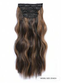 4入組夾式彩虹長捲髮,厚鬆長髮套件適用於女性全頭20英寸淺啡色與啡色亮點 - 間色 - 查看 6