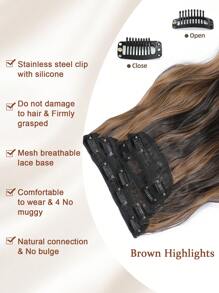 4入組夾式彩虹長捲髮,厚鬆長髮套件適用於女性全頭20英寸淺啡色與啡色亮點 - 間色 - 查看 5