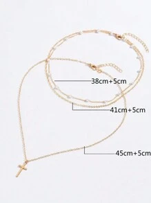2 cái/bộ Vòng cổ ngọc trai giả mặt dây chuyền chéo dành cho nữ - Hoàn hảo cho các buổi hẹn hò, kỳ nghỉ và quà tặng Giáng sinh - Vàng - Xem 3
