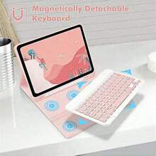 1 个粉色磁性 PU 外壳，带手写笔槽和方形键无线键盘，兼容 iPad，可折叠作为支架，可选配无线鼠标 - 粉色 - 查看 4