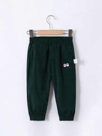 1件少年卡通刺繡長褲萊條休閒褲,春秋季節穿著適合