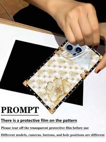 1pc Sheepskin Texture 2D Flat Pattern High Heels Texture Rectangle Phone Case Compatible With Iphone 15 Pro Max/IPhone 7P/8Plus/XR/XS Max/11/11 Pro/11 Pro Max/12/12 Pro/12 Pro Max/13/13 Pro/13 Pro Max/14/14 Pro/14 Plus/14 Pro Max/15/15 Pro/15 Plus/15 Pro Max, Galaxy, OPPO Realme C53/C55, Redmi Note12 Pro+ 5G/Note13 Pro, Vivo Y36 5G, Infinix Note 12/HOT40/Note 30/Spark20 Pro/HOT30i - Gold - View 3