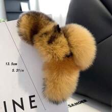 1pc Women's Multicolor Orylag Rabbit Fur Claw Hair Clip, Suitable For Daily Use In Fall/winter - milky white - View 8