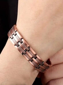 Vintage Red Copper Color Magnetic Bracelet, Embedded With 3000 Gauss Strong Magnet, Great Gift For Men, Suitable For Holidays, Father's Day, Christmas, Expressing Friendship - Burgundy - View 3