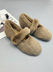 女式冬季毛絨鞋,外穿皮革與毛絨一體保暖鞋,厚底增高,卡其色