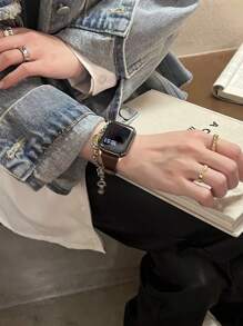 1 件精致迷你马蹄扣皮革表带，纤细腰身，棕色，兼容 Apple Watch 38mm/40mm/41mm/42mm/44mm/45mm/49mm（超大），时尚表带兼容 Apple Watch Series 8 SE 7 6 5 4 3 2 1 - 棕色 - 查看 4