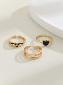 3pcs/set Simple Heart-shaped Ring Set For Women, Suitable For Daily Wear - Gold - View 3