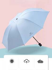 1pc Solid Color Uv Protection 3-folding Umbrella, Sun & Rain With Black Coating, Summer/winter Use For Men And Women - UV solid color umbrella - View 4