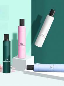 1pc Solid Color Uv Protection 3-folding Umbrella, Sun & Rain With Black Coating, Summer/winter Use For Men And Women - UV solid color umbrella - View 1