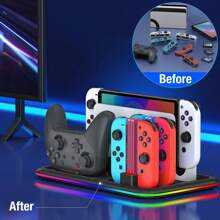 1 套黑色充電底座,帶 Rgb 變色燈和多功能存儲支架,適用於 Joy-con 控制器,兼容 Switch 和 Switch Oled 遊戲控制台 - 黑色 - 查看 7