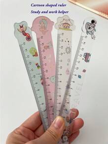 1 pieza Regla creativa con forma de dibujo animado de 15cm, encantadora para estudiantes, adecuada para uso de oficina - transparente - Ver 2
