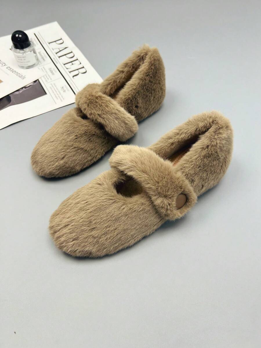 女式冬季毛絨鞋,外穿皮革與毛絨一體保暖鞋,厚底增高,卡其色