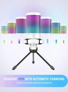 FIFINE AmpliGame USB Microphone, PC Gaming Recording Desktop Laptop Mic, RGB Streaming Podcasting Condenser Mic - White - View 6