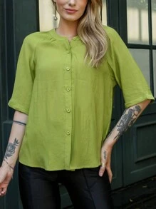 Women Blouses - 軍綠色 - 查看 3