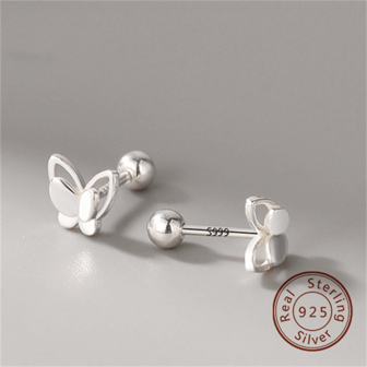 1 pair 925 Silver Butterfly Earrings Screw Back Earrings Dainty Women Hypoallergenic Fine Jewelry