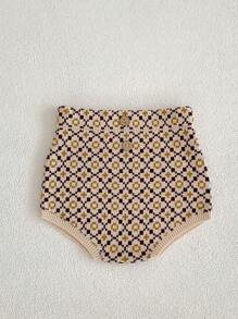 春秋ins風格女寶寶圖案針織三角餅乾褲 - 杏色 - 查看 1