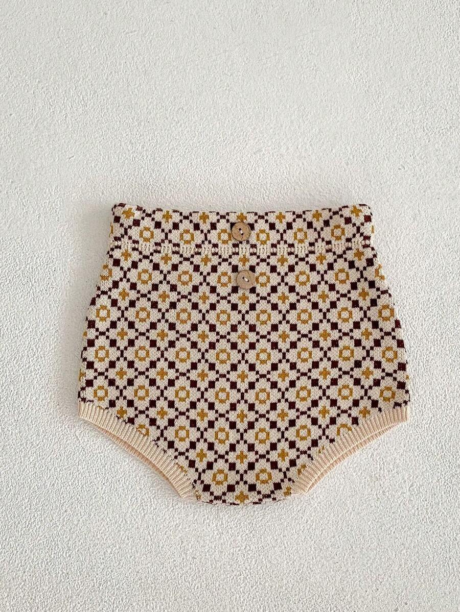 春秋ins風格女寶寶圖案針織三角餅乾褲 - 杏色 - 查看 1