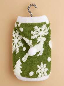 1pc Unisex Christmas Snowflake Pattern Hooded Plush Pet Clothes For Cats And Dogs - Multicolor - View 1