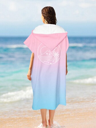 1pc Gradient Pink Hooded Cape Bath Towel, Unisex Simple Style Wearable Towel, Superfine Fiber Quick-Drying Bathrobe, Windproof Sunscreen Beach Outdoor Home Use Summer Wedding Home Bathroom Decor Beach Wear Back To School