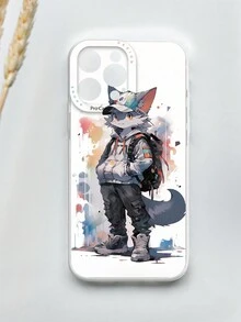 1入組可愛的卡通狼插圖白色TPU手機殼，適用於iPhone和三星手機 - 彩色 - 查看 4