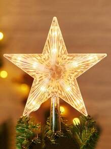 1pc 5.9 Inch Star-shaped Led Christmas Tree Topper With Warm White Light, Battery Operated (2 Aa Batteries Not Included), For Christmas Tree Decorations And Home Decorations During Festivals - White - View 1