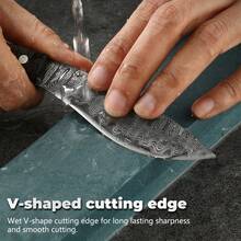 Kitchen Knife, Hand Made Forged Mongolian Knife Mutton Damascus Pattern Sharp Fixed Blade Knife - Brown - View 6